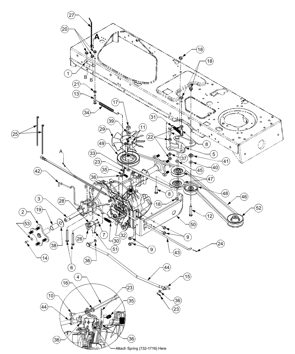 Drive System Diagram and Parts List for LT1024 13AR11CP710-13AR11CP712 Cub Cadet Lawn Tractor